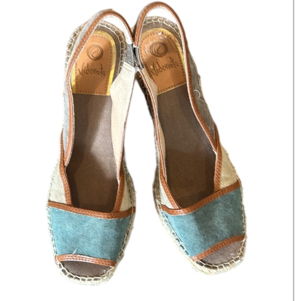Vidorreta Tricolor Patchwork Linen Slingback Espa… - image 1